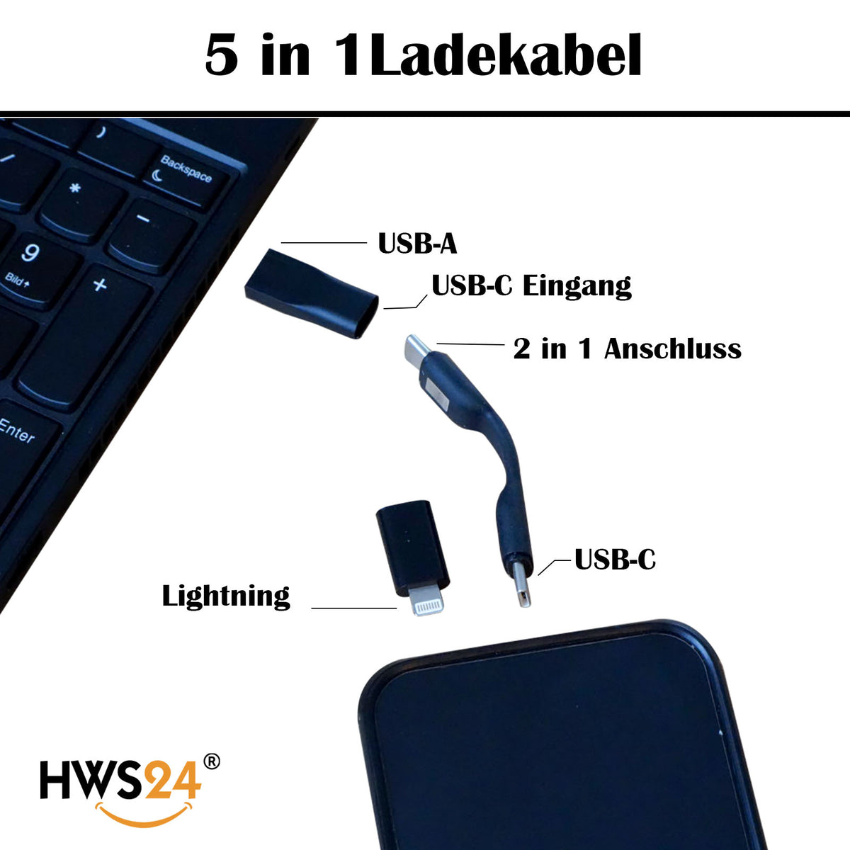 Schlüsselanhänger  5in1 Multi Ladekabel USB-A micro USB USB-C Apple -Adapter