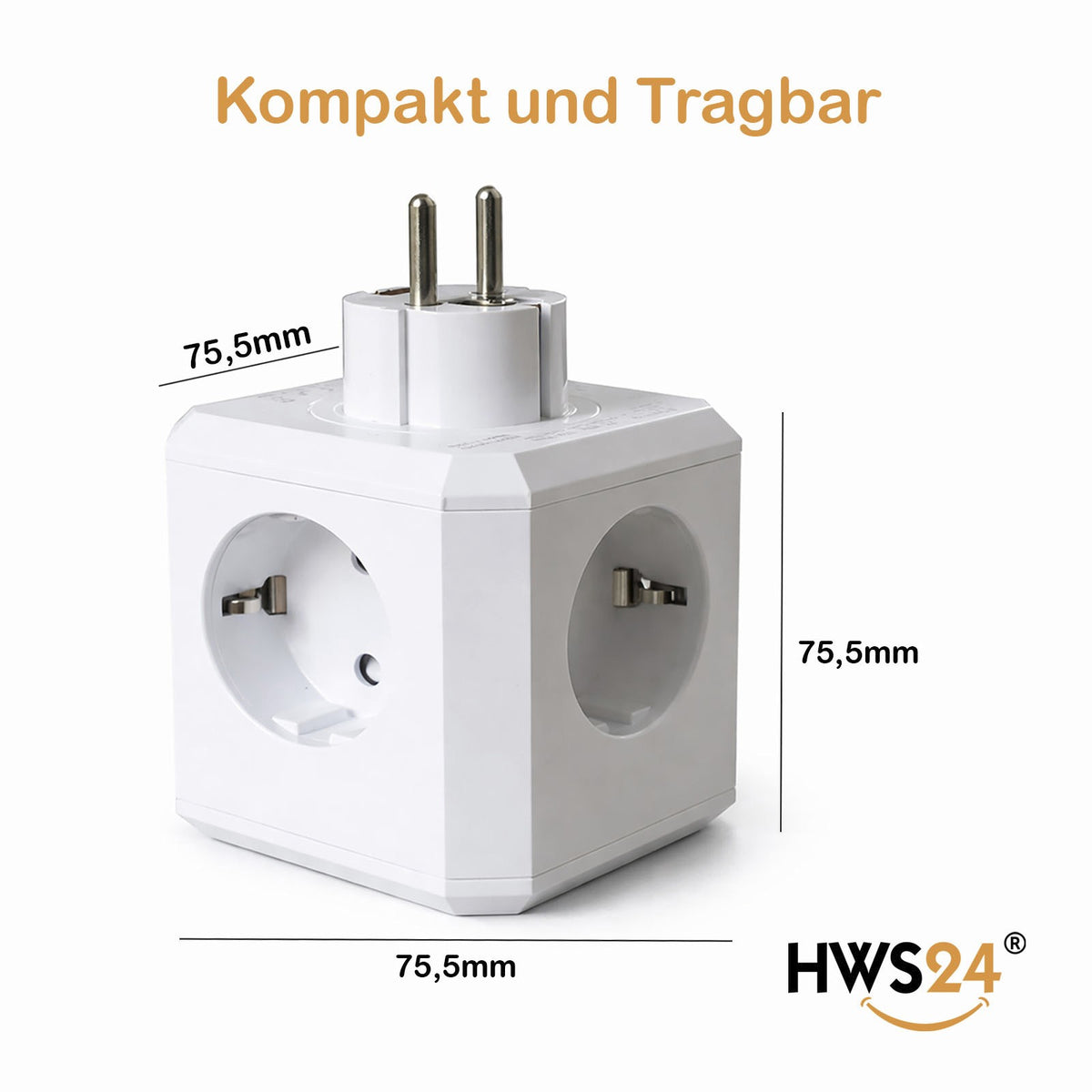 4-fach Steckdosen-Würfel, 3 USB-Ladeports + Halterung Verteiler-Steckdose-Block