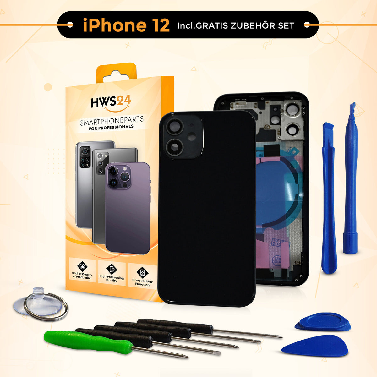 Backcover für iPhone 12 / 12 mini / 12 Pro / 12 Pro Max - Rückseite Glas Gehäuse Rahmen