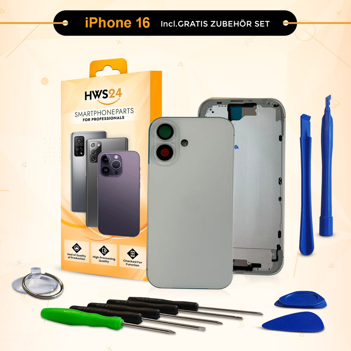 Back Cover for iPhone 16 / Pro / Max / Plus / E / Housing Back Glass Frame