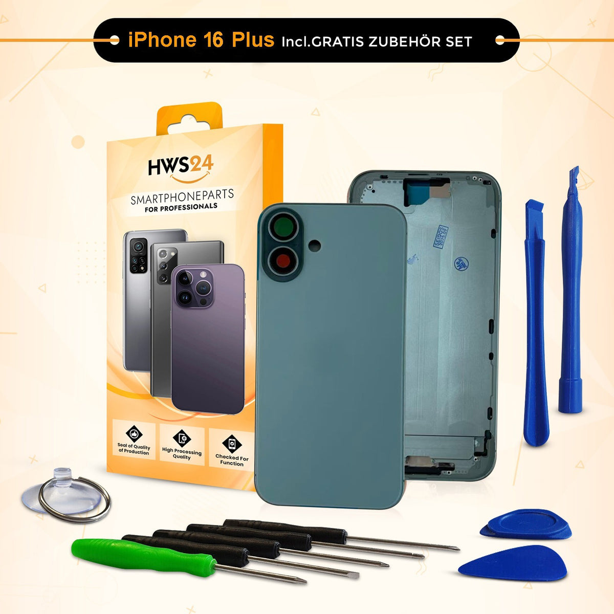 Back Cover for iPhone 16 / Pro / Max / Plus / E / Housing Back Glass Frame