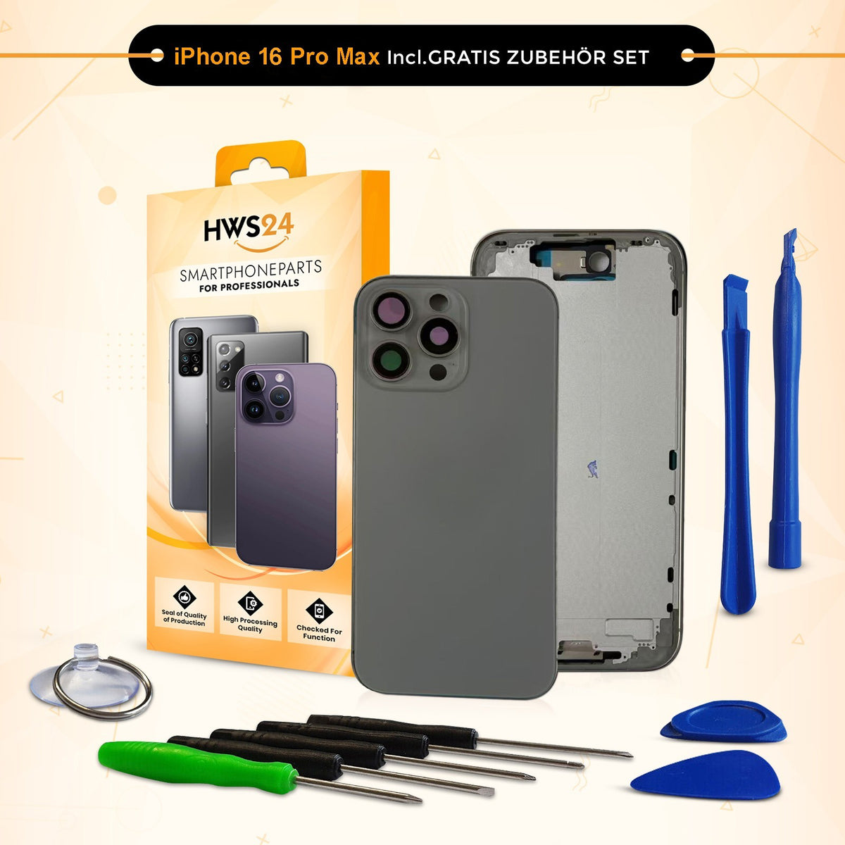 Back Cover for iPhone 16 / Pro / Max / Plus / E / Housing Back Glass Frame