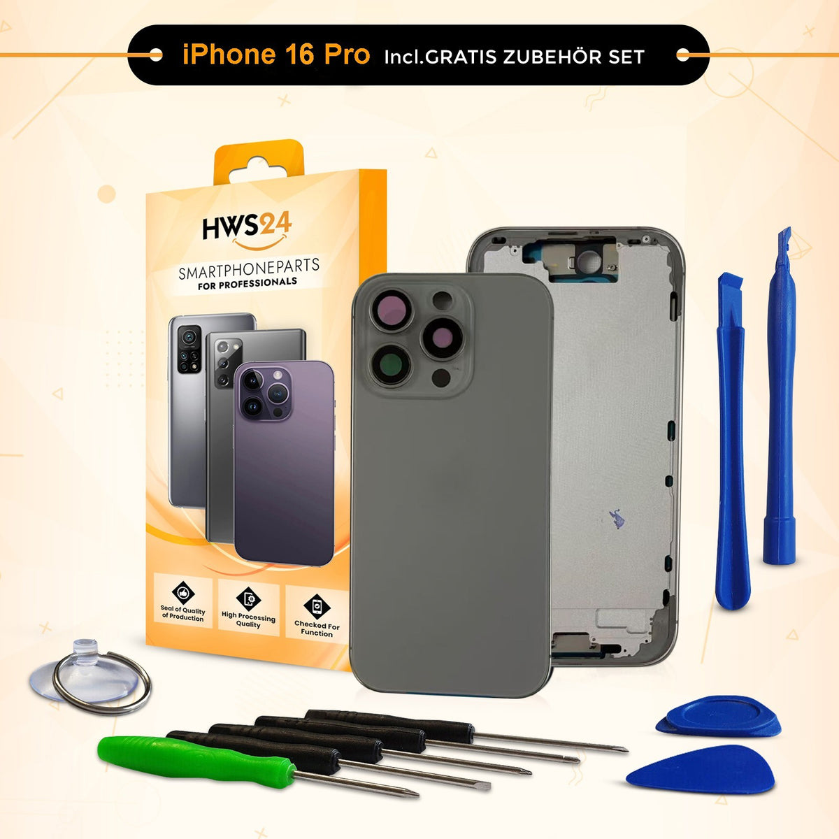 Back Cover for iPhone 16 / Pro / Max / Plus / E / Housing Back Glass Frame