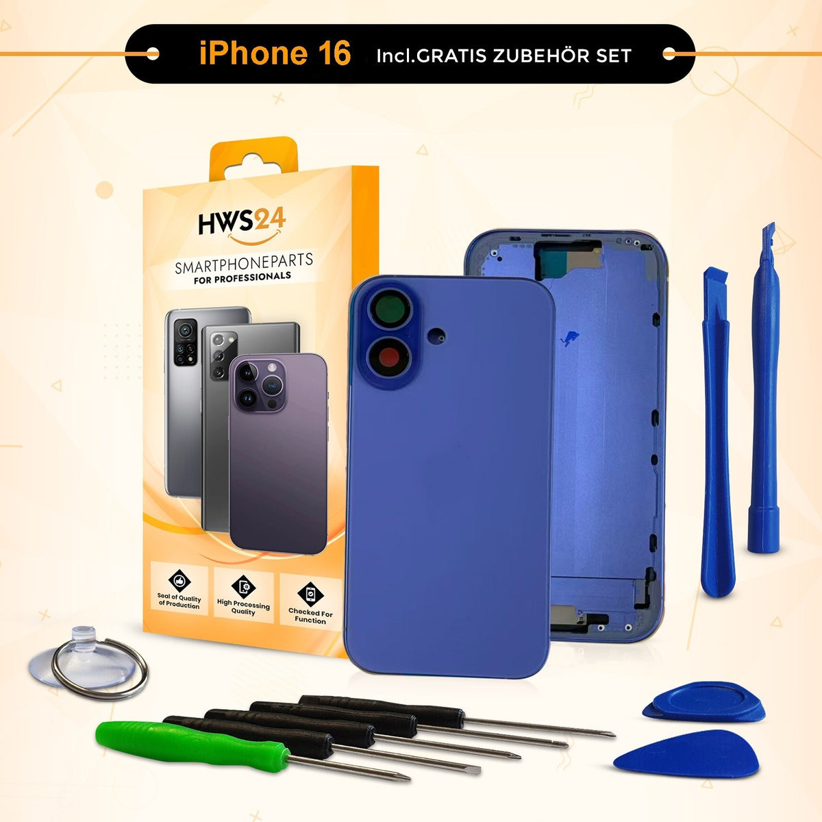 Back Cover for iPhone 16 / Pro / Max / Plus / E / Housing Back Glass Frame