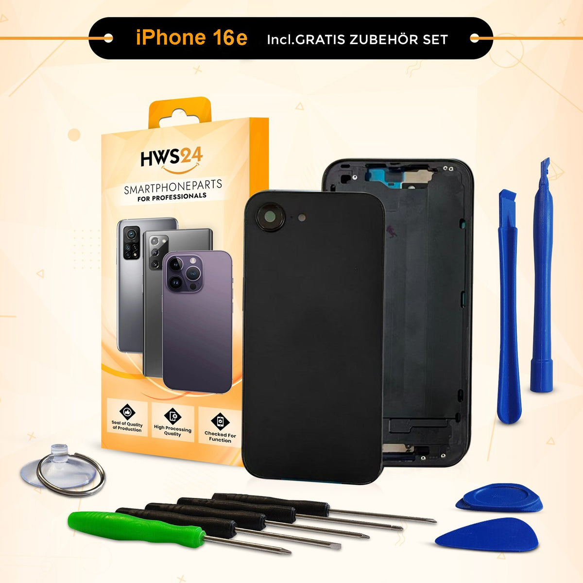 Back Cover for iPhone 16 / Pro / Max / Plus / E / Housing Back Glass Frame