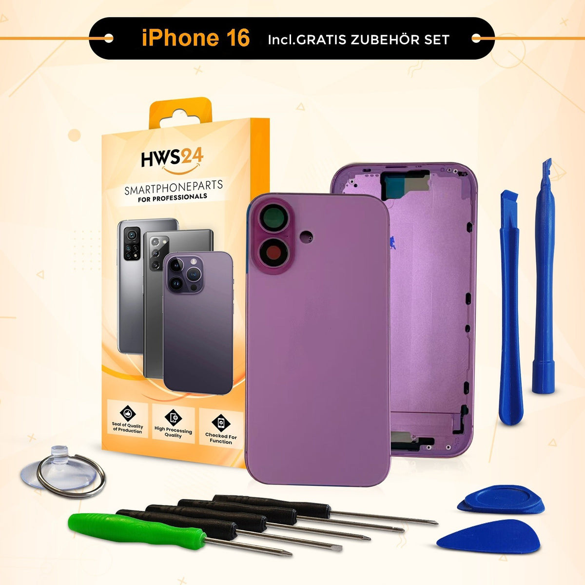 Back Cover for iPhone 16 / Pro / Max / Plus / E / Housing Back Glass Frame