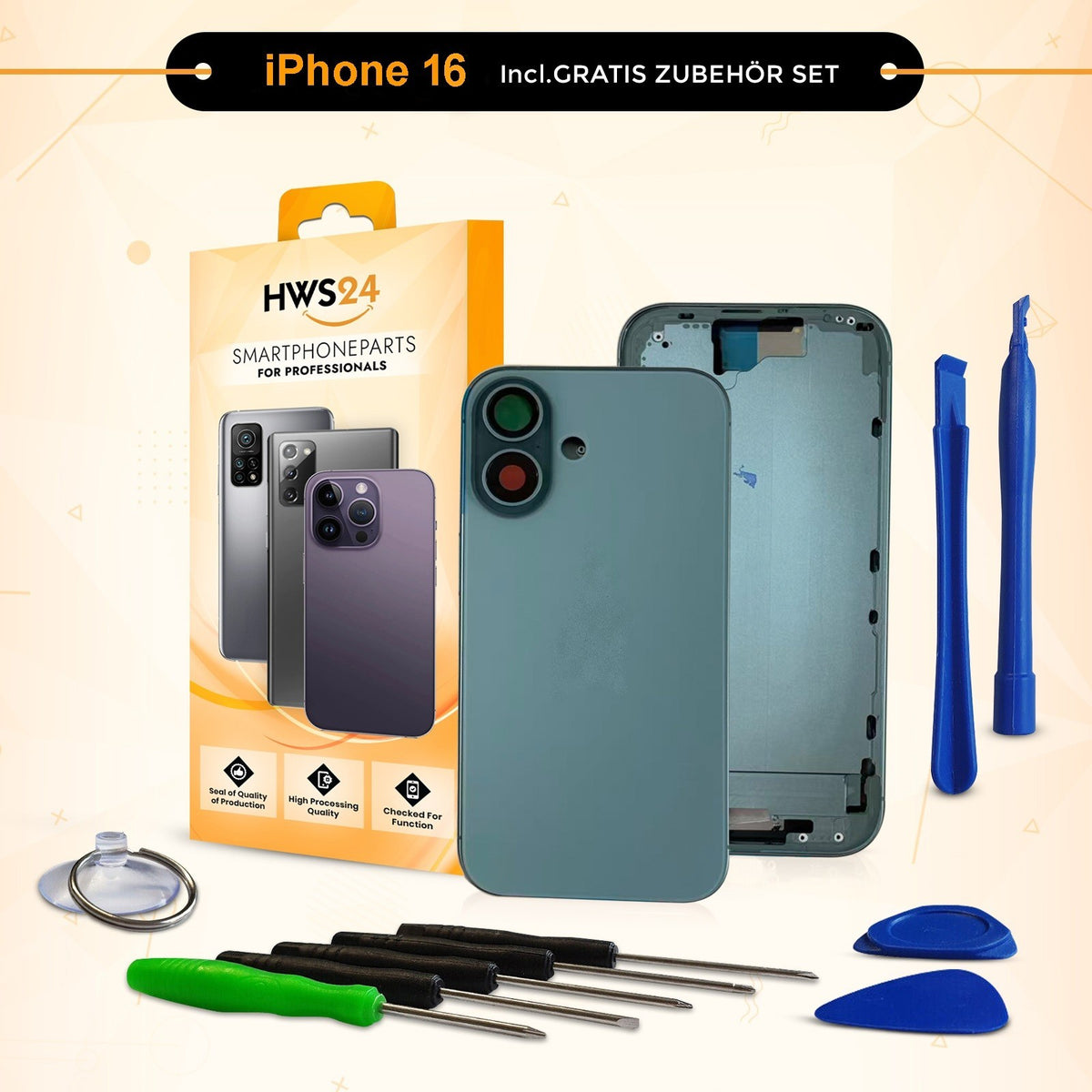 Back Cover for iPhone 16 / Pro / Max / Plus / E / Housing Back Glass Frame