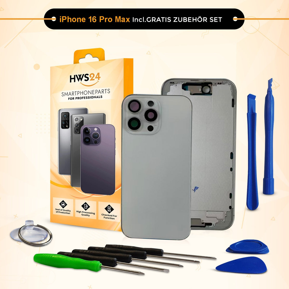 Back Cover for iPhone 16 / Pro / Max / Plus / E / Housing Back Glass Frame