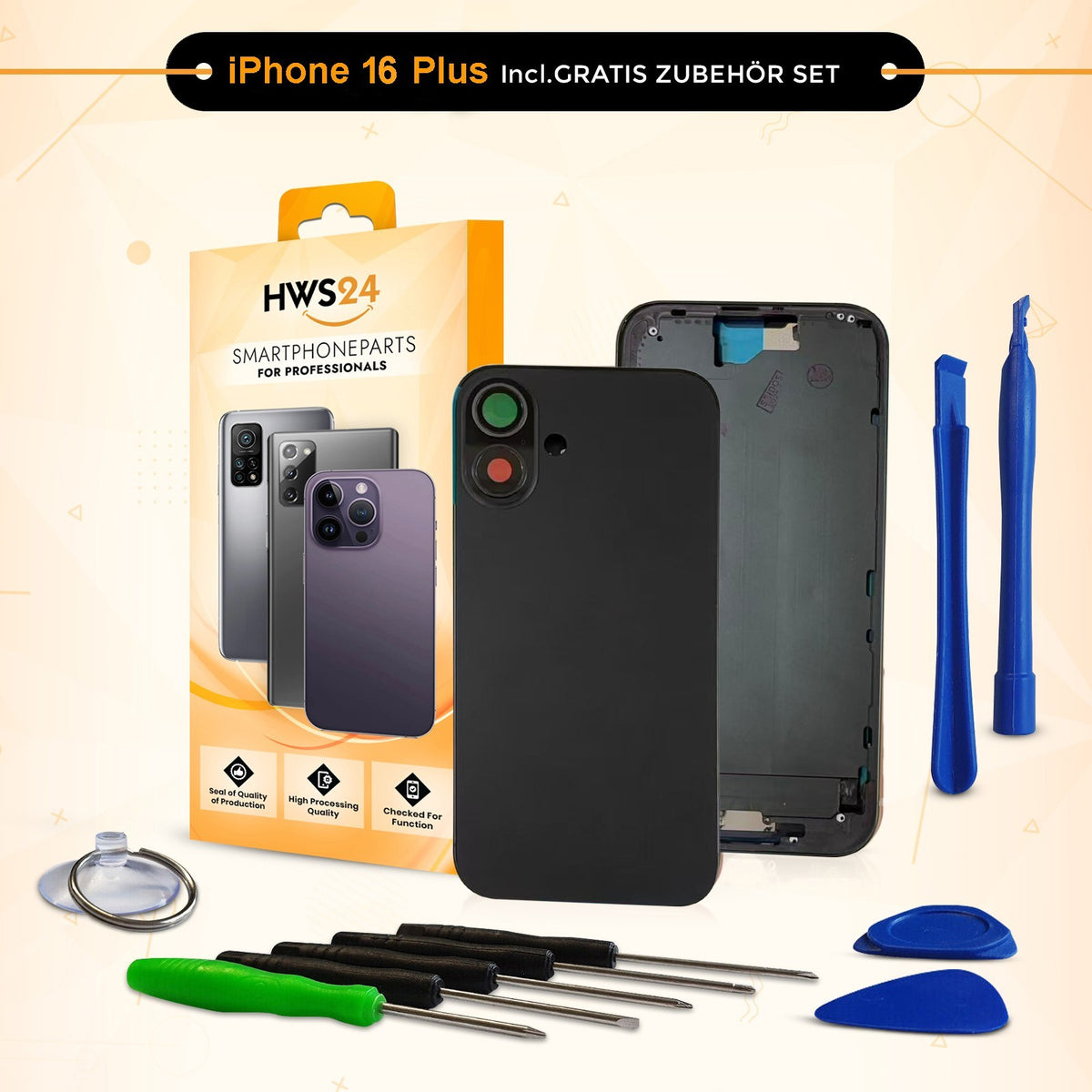 Back Cover for iPhone 16 / Pro / Max / Plus / E / Housing Back Glass Frame