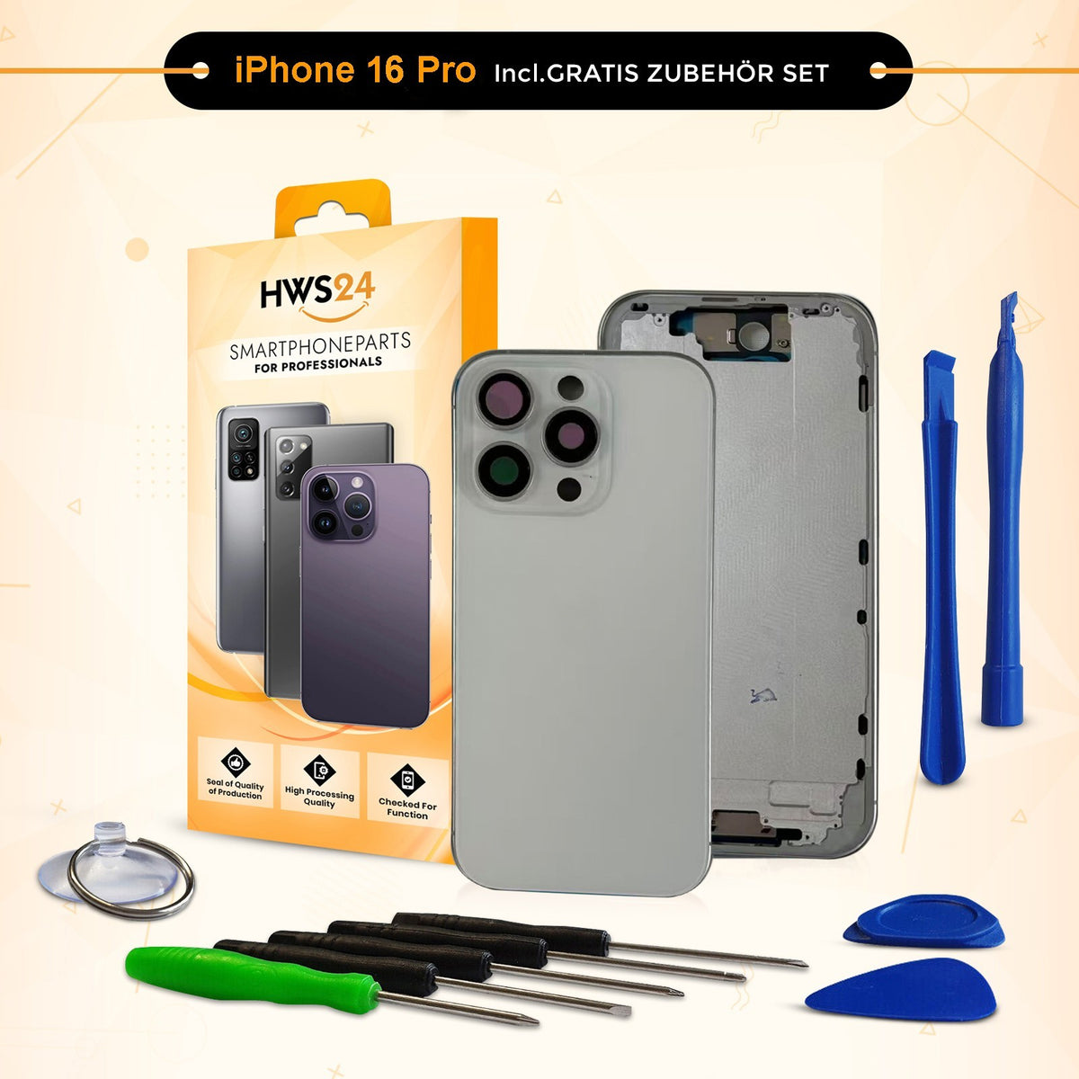 Back Cover for iPhone 16 / Pro / Max / Plus / E / Housing Back Glass Frame