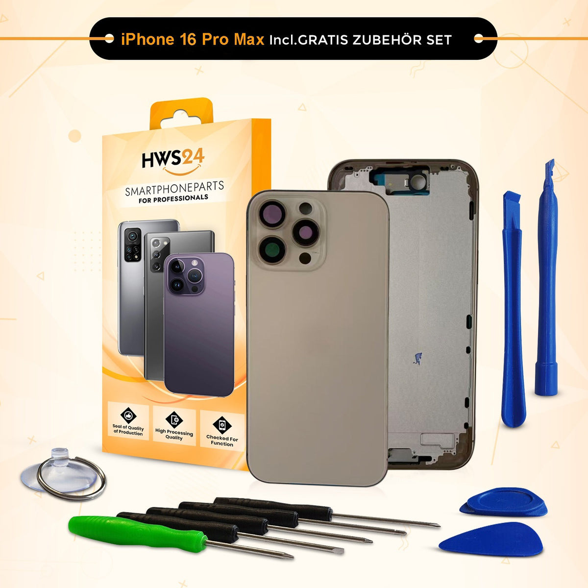 Back Cover for iPhone 16 / Pro / Max / Plus / E / Housing Back Glass Frame