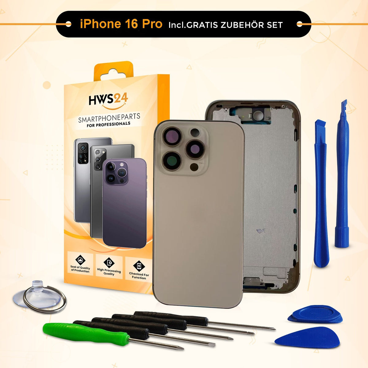 Back Cover for iPhone 16 / Pro / Max / Plus / E / Housing Back Glass Frame