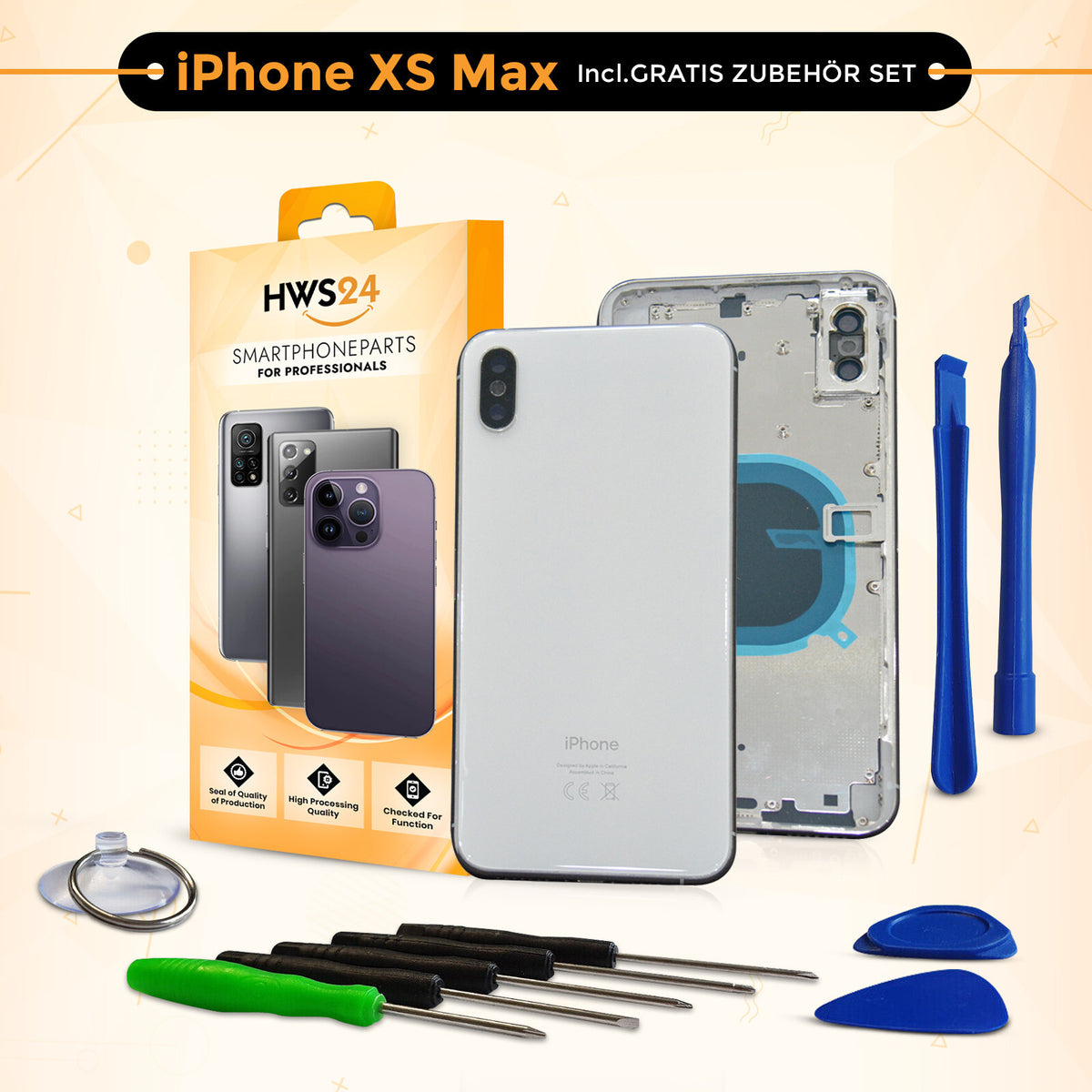 Back cover for iPhone X / XR / XS / XS Max – back glass housing with frame
