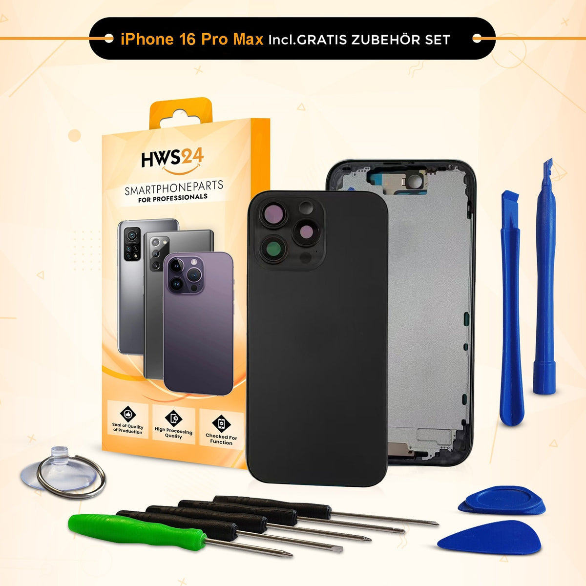 Back Cover for iPhone 16 / Pro / Max / Plus / E / Housing Back Glass Frame
