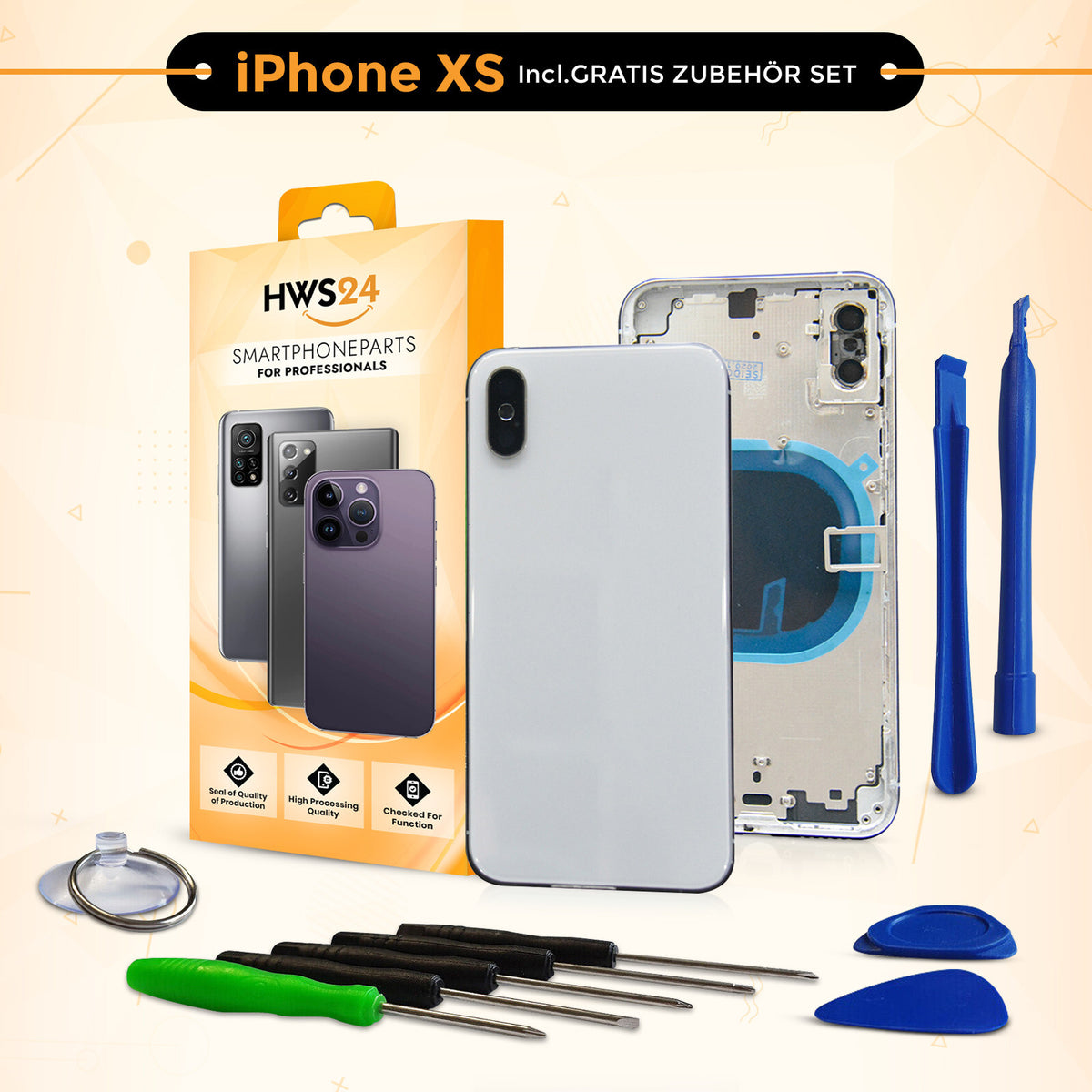 Back cover for iPhone X / XR / XS / XS Max – back glass housing with frame