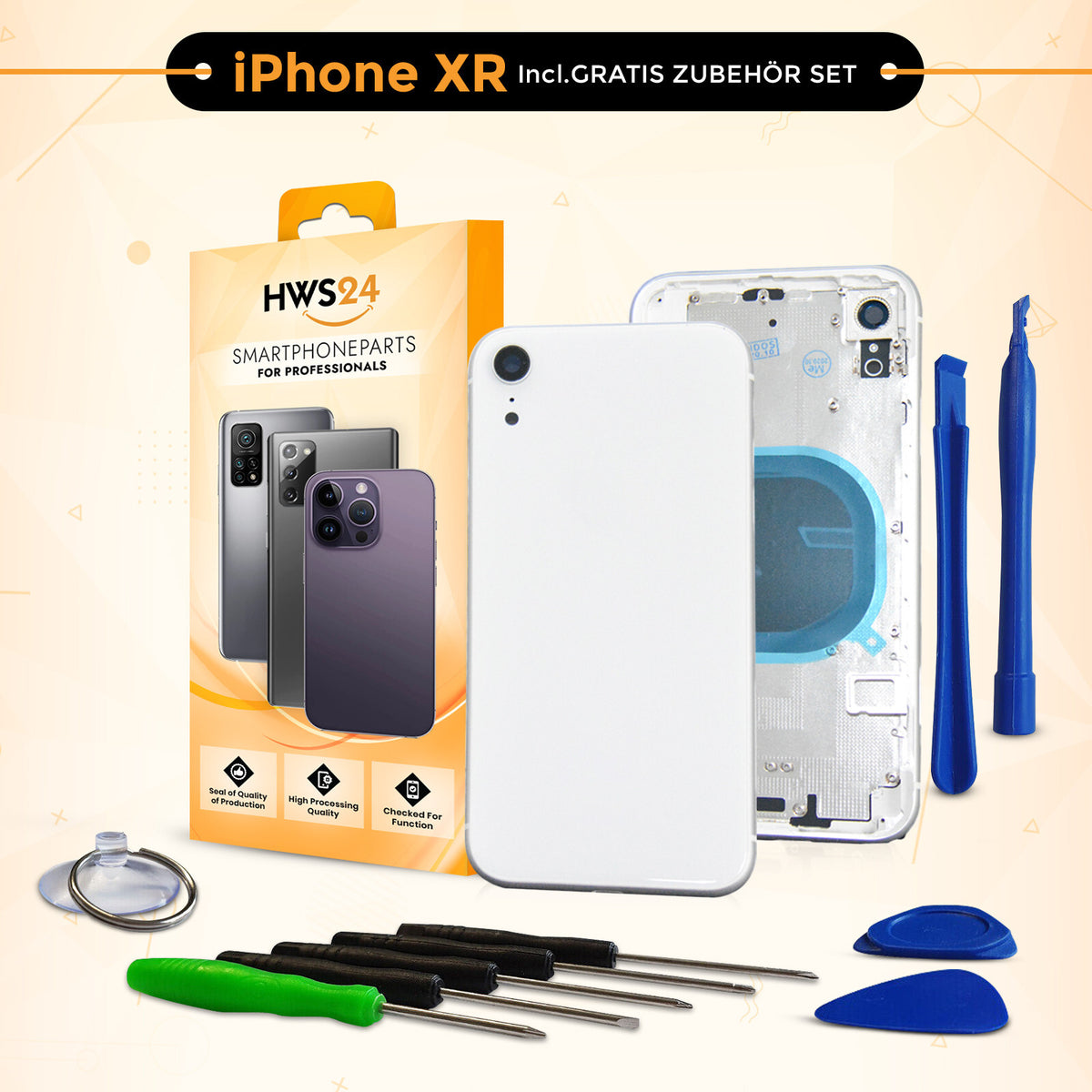 Back cover for iPhone X / XR / XS / XS Max – back glass housing with frame
