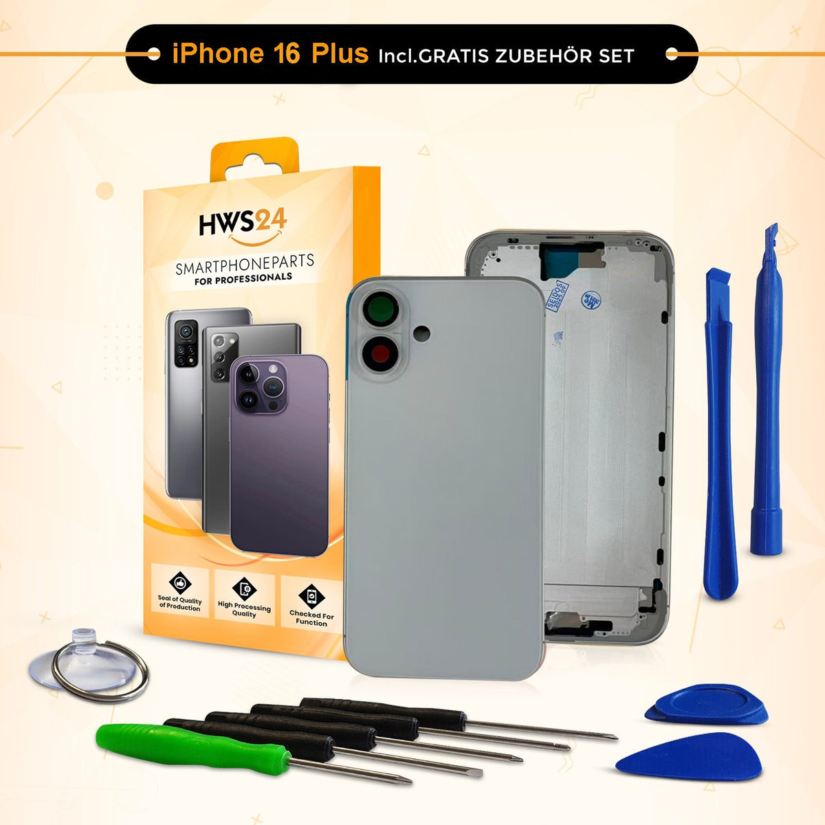 Back Cover for iPhone 16 / Pro / Max / Plus / E / Housing Back Glass Frame