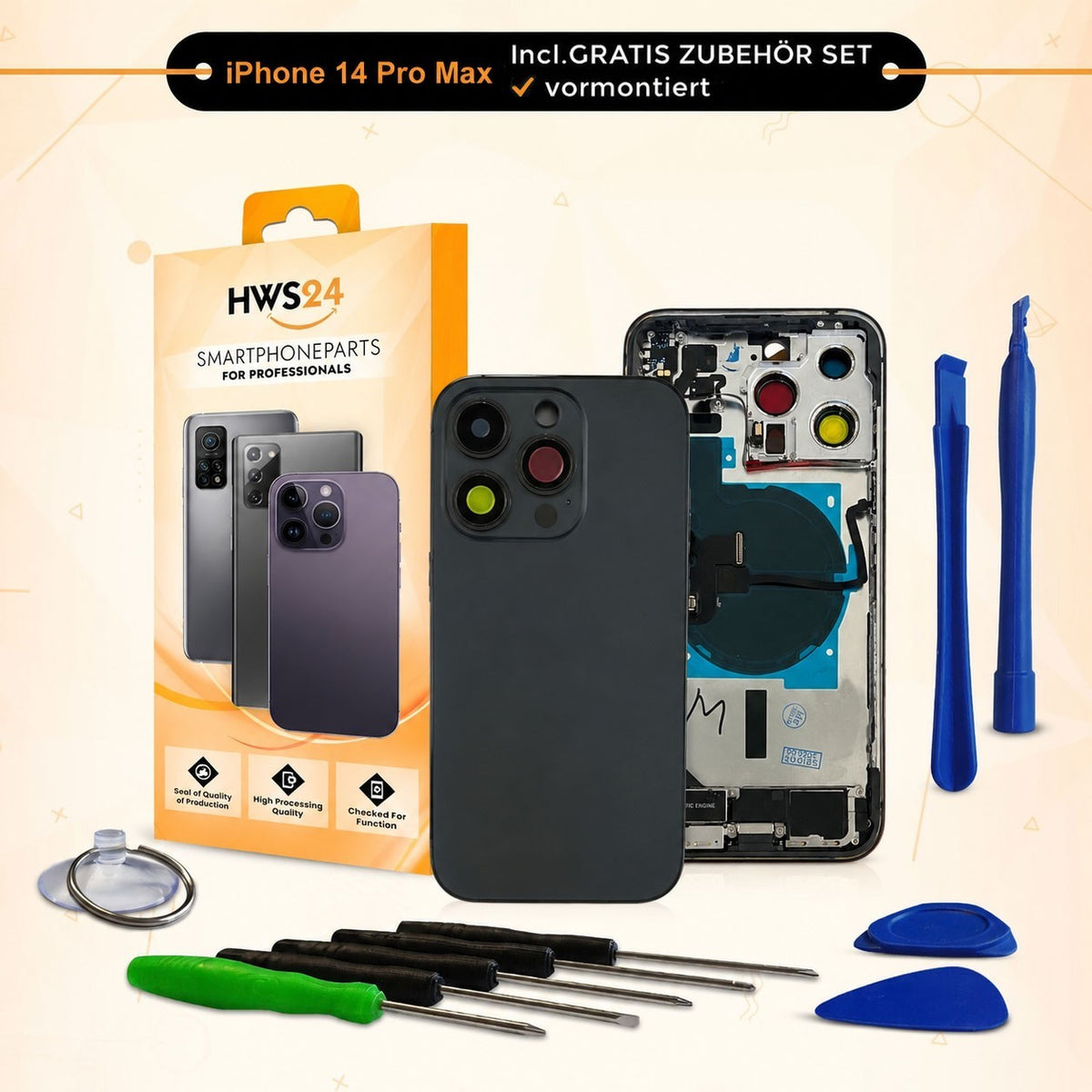 Back cover pre-assembled for iPhone 14 Pro / 14 Pro Max – back glass housing