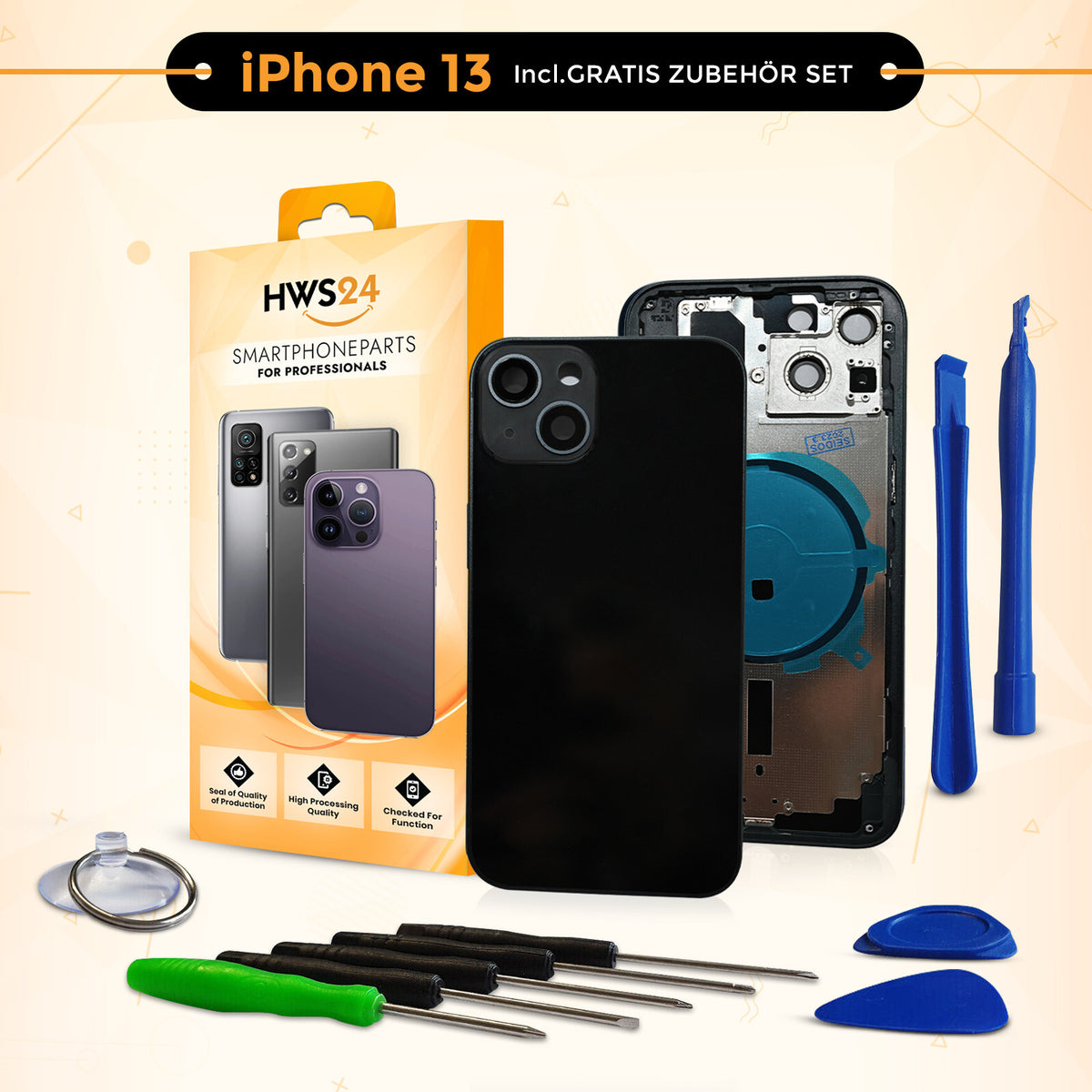 Backcover für iPhone 13 / 13 mini / 13 Pro / 13 Pro Max - Rückseite Glas Gehäuse Rahmen