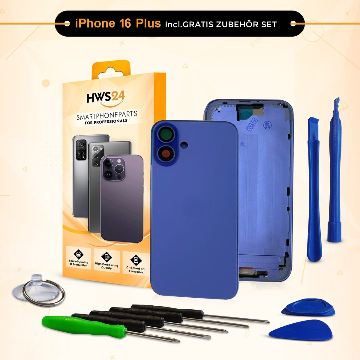 Back Cover for iPhone 16 / Pro / Max / Plus / E / Housing Back Glass Frame