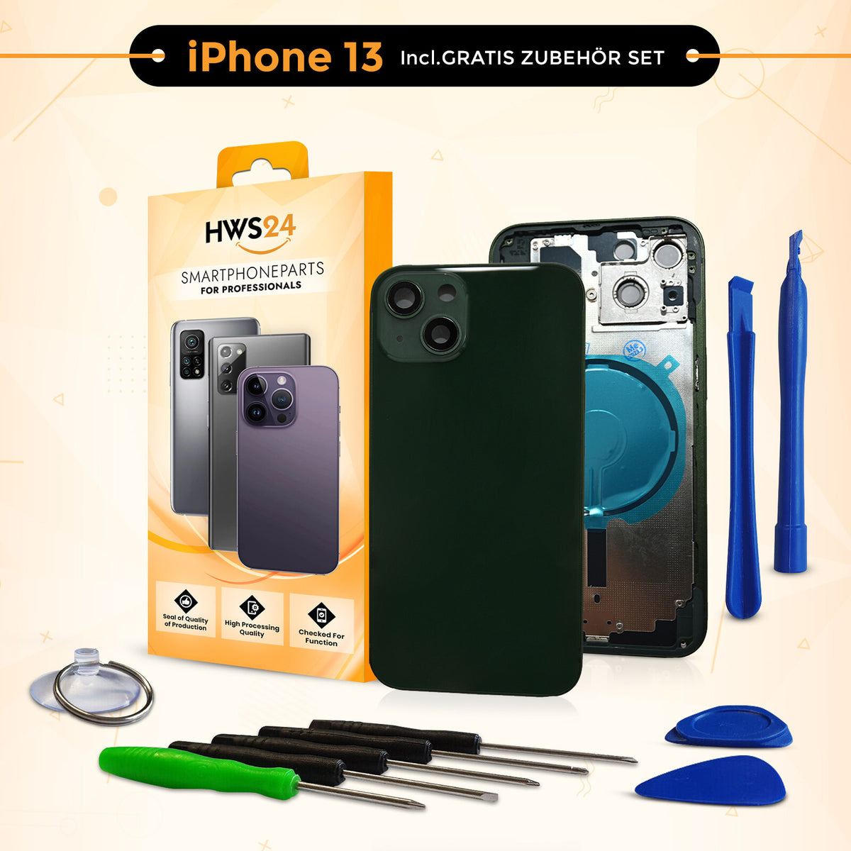 Backcover für iPhone 13 / 13 mini / 13 Pro / 13 Pro Max - Rückseite Glas Gehäuse Rahmen