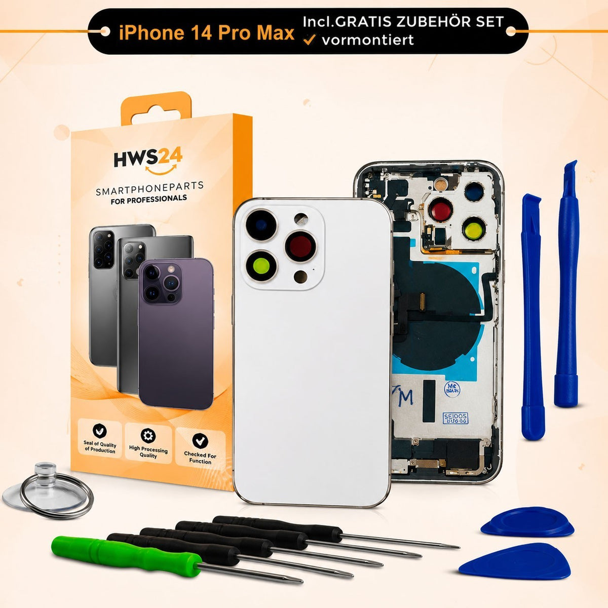 Back cover pre-assembled for iPhone 14 Pro / 14 Pro Max – back glass housing