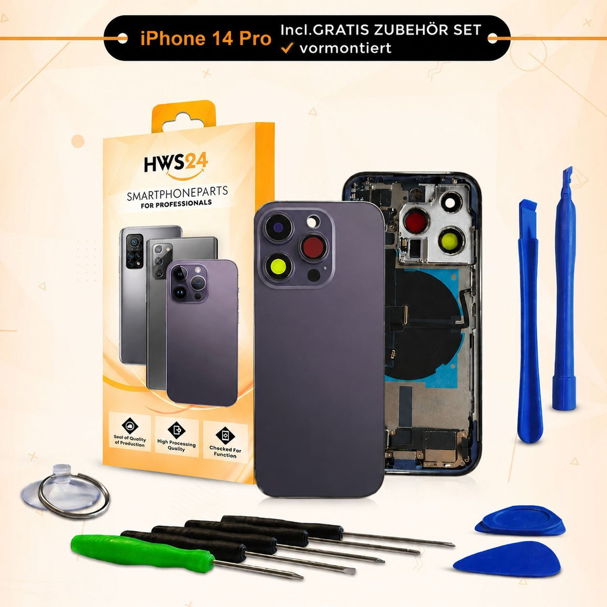 Back cover pre-assembled for iPhone 14 Pro / 14 Pro Max – back glass housing