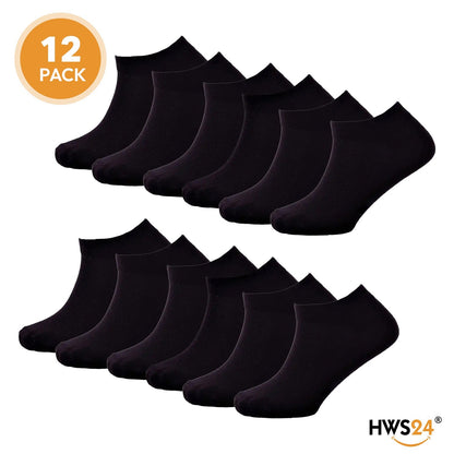 12 pairs of sneaker socks, cotton, women & men, black, size 35–38 – HWS®