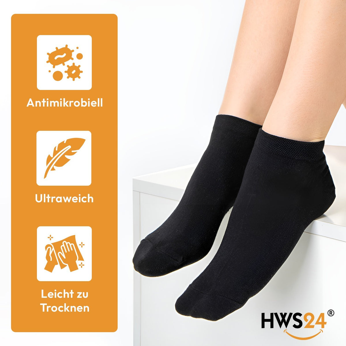 12 pairs of sneaker socks, cotton, women & men, black, size 35–38 – HWS®