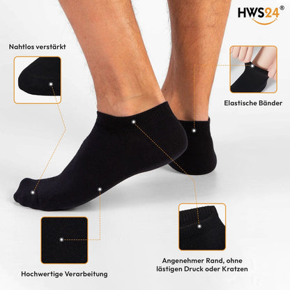 12 pairs of sneaker socks, cotton, women & men, black, size 35–38 – HWS®