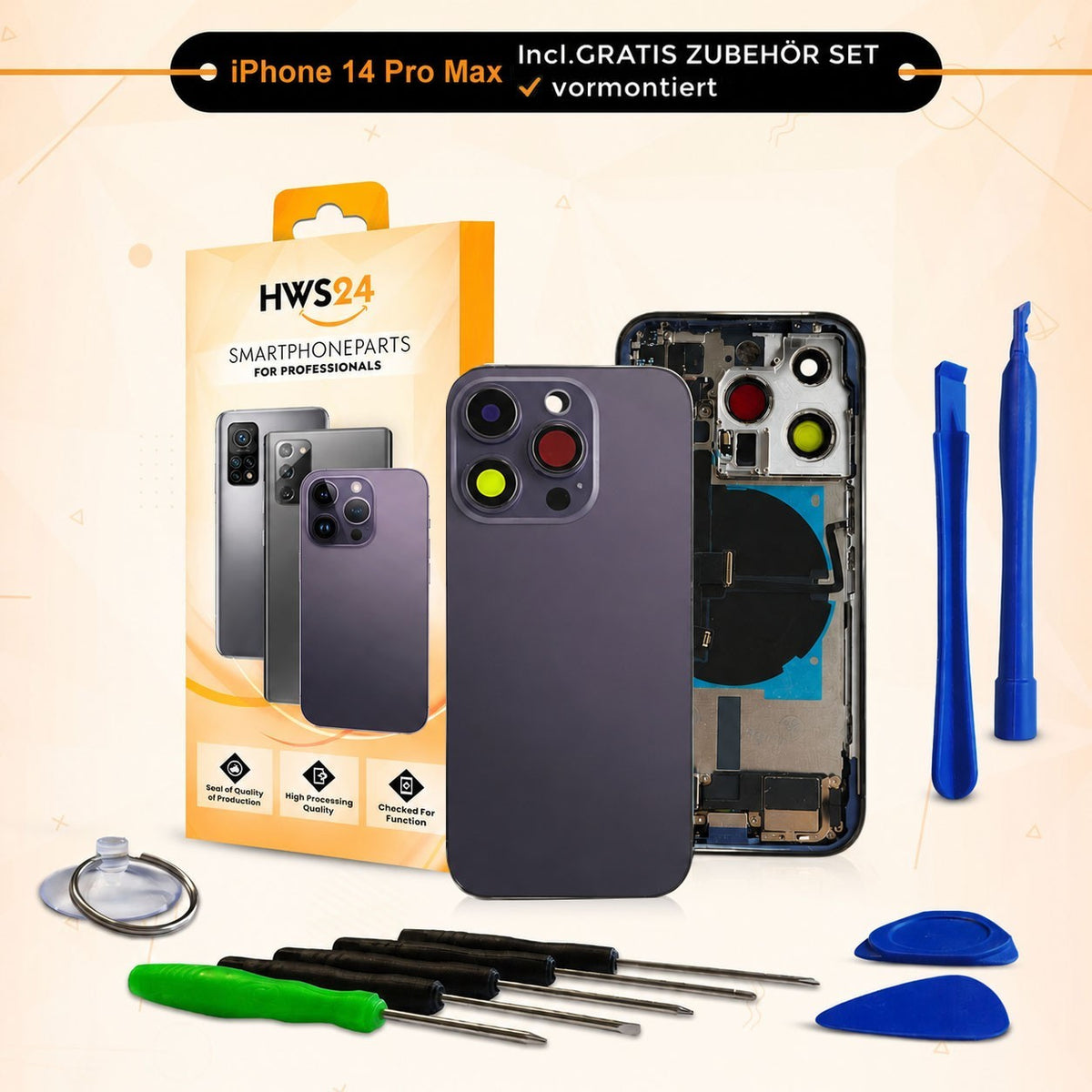 Back cover pre-assembled for iPhone 14 Pro / 14 Pro Max – back glass housing