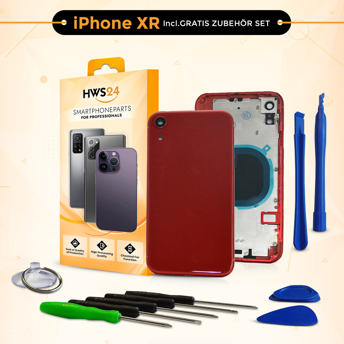 Back cover for iPhone X / XR / XS / XS Max – back glass housing with frame