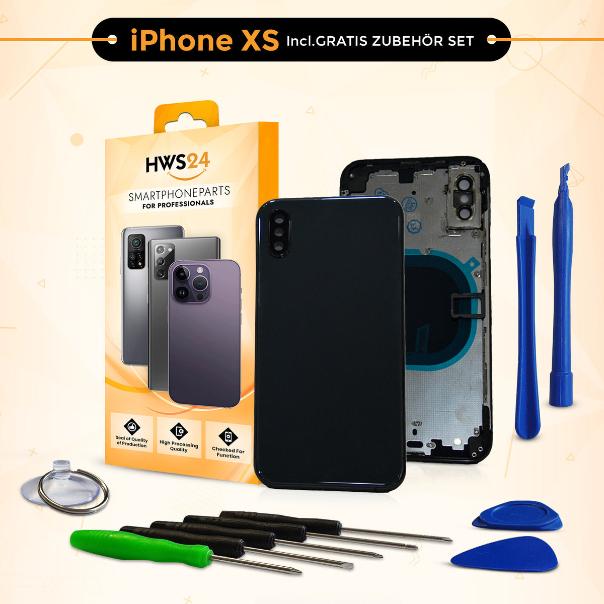 Back cover for iPhone X / XR / XS / XS Max – back glass housing with frame