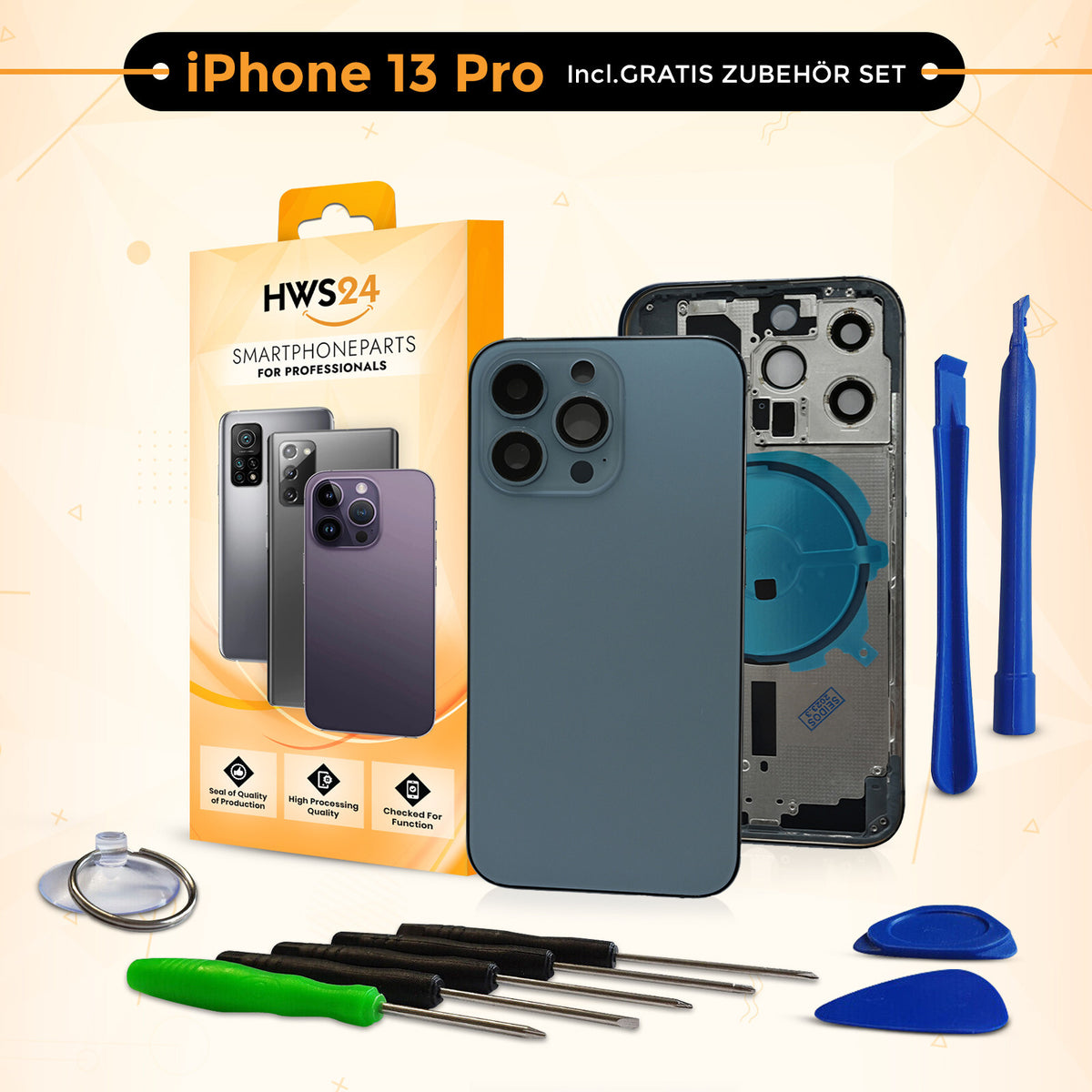 Backcover für iPhone 13 / 13 mini / 13 Pro / 13 Pro Max - Rückseite Glas Gehäuse Rahmen