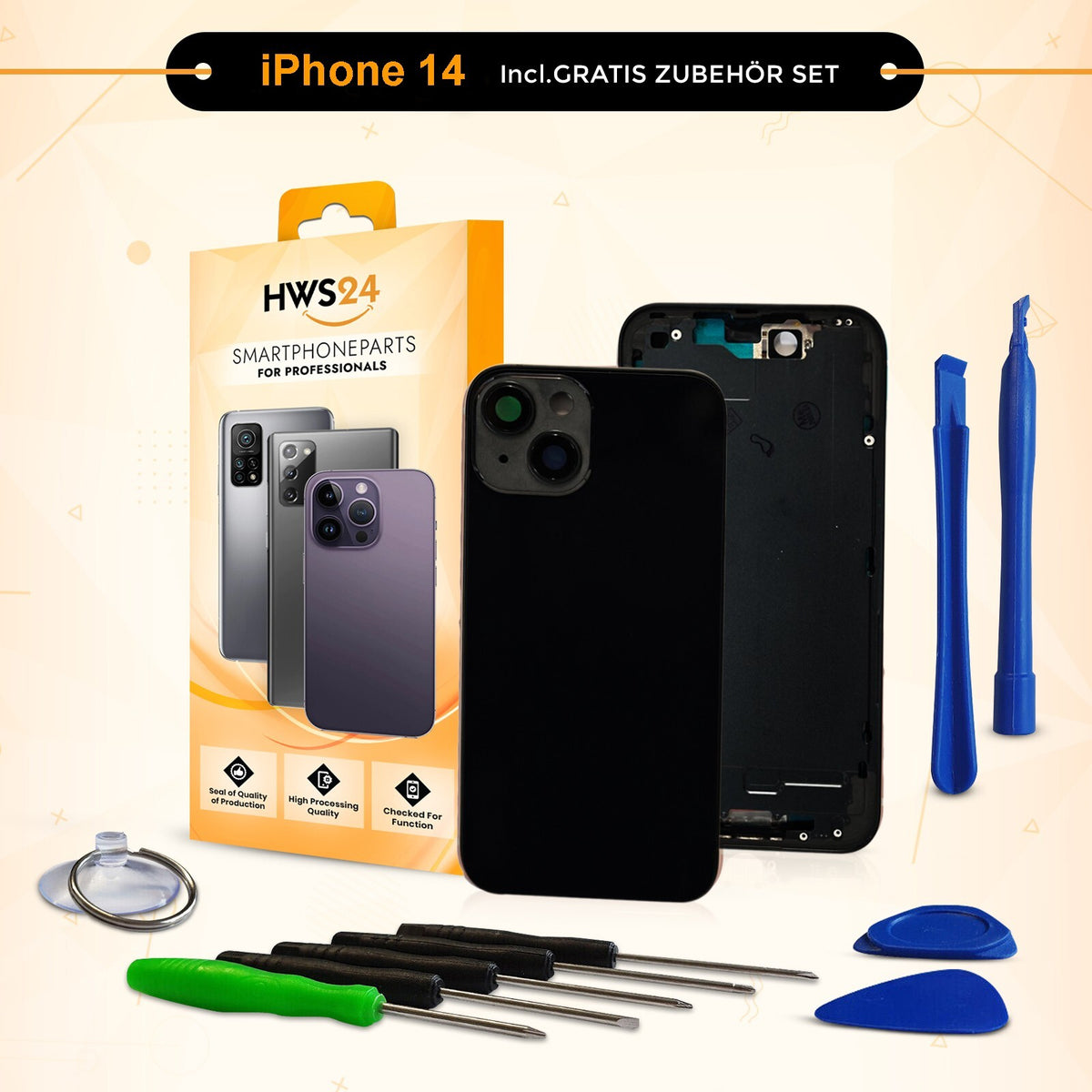 Backcover für iPhone 14 / 14 Plus / 14 Pro / 14 Pro Max - Rückseite Glas Gehäuse Rahmen
