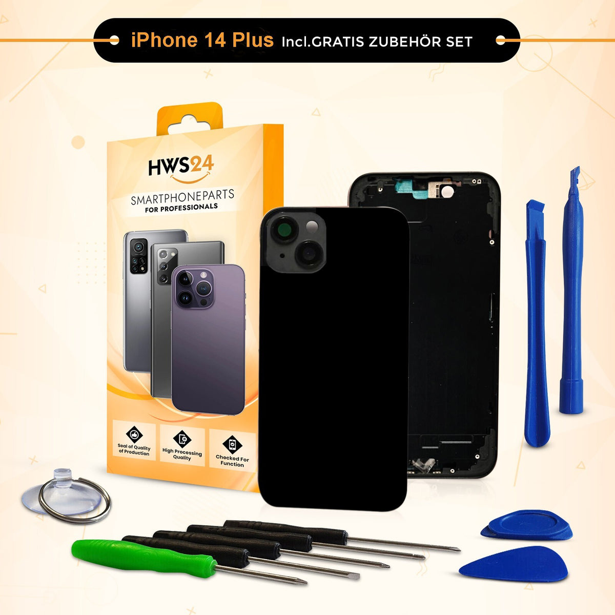 Backcover für iPhone 14 / 14 Plus / 14 Pro / 14 Pro Max - Rückseite Glas Gehäuse Rahmen