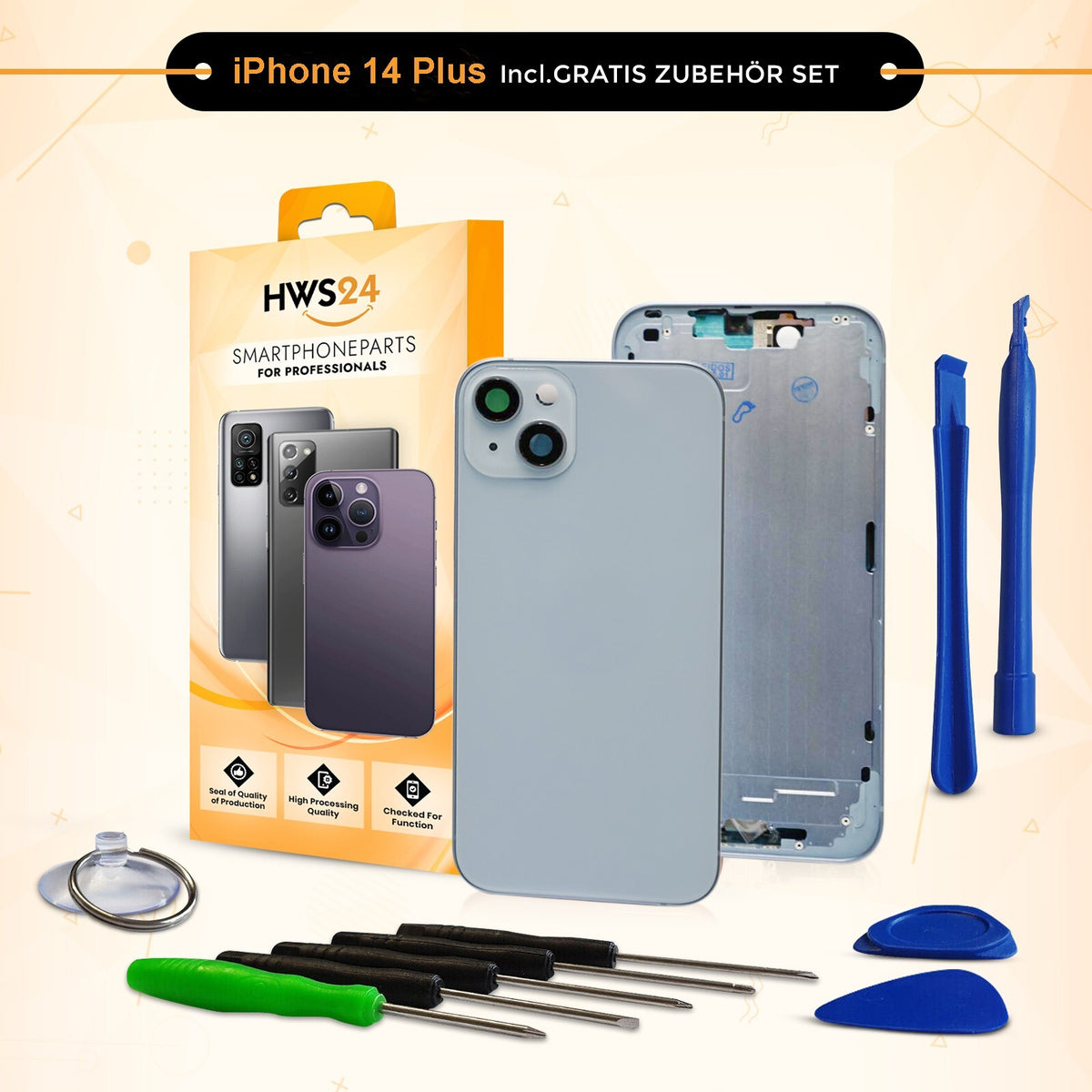 Backcover für iPhone 14 / 14 Plus / 14 Pro / 14 Pro Max - Rückseite Glas Gehäuse Rahmen