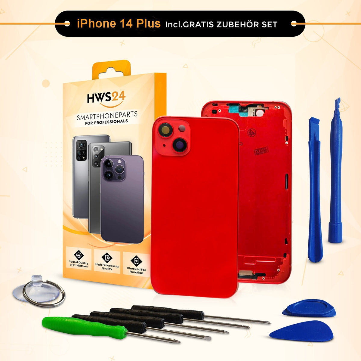 Backcover für iPhone 14 / 14 Plus / 14 Pro / 14 Pro Max - Rückseite Glas Gehäuse Rahmen