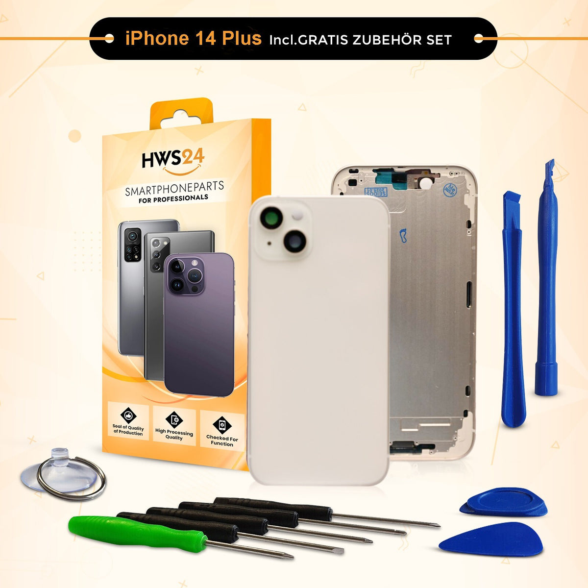 Backcover für iPhone 14 / 14 Plus / 14 Pro / 14 Pro Max - Rückseite Glas Gehäuse Rahmen