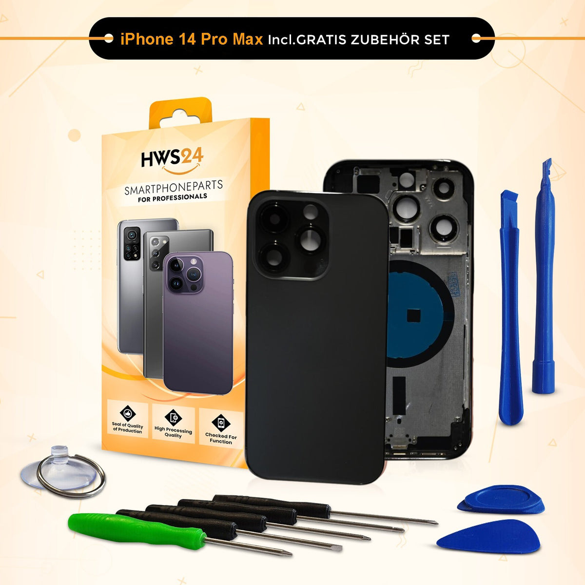 Backcover für iPhone 14 / 14 Plus / 14 Pro / 14 Pro Max - Rückseite Glas Gehäuse Rahmen