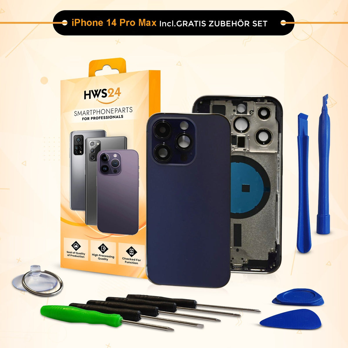 Backcover für iPhone 14 / 14 Plus / 14 Pro / 14 Pro Max - Rückseite Glas Gehäuse Rahmen