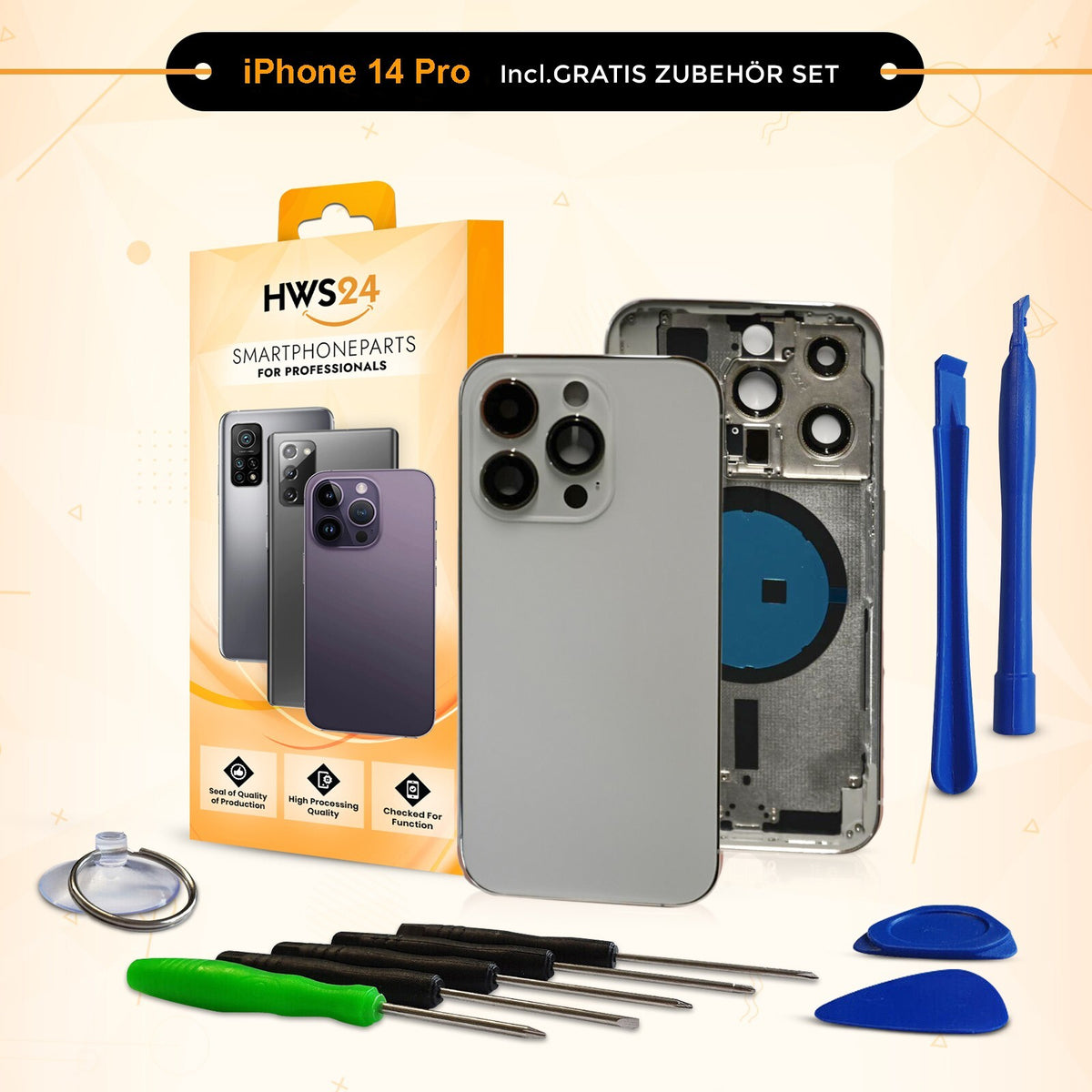 Backcover für iPhone 14 / 14 Plus / 14 Pro / 14 Pro Max - Rückseite Glas Gehäuse Rahmen