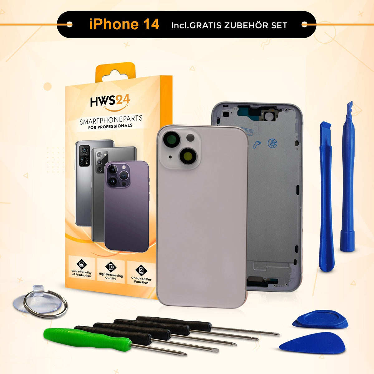 Backcover für iPhone 14 / 14 Plus / 14 Pro / 14 Pro Max - Rückseite Glas Gehäuse Rahmen