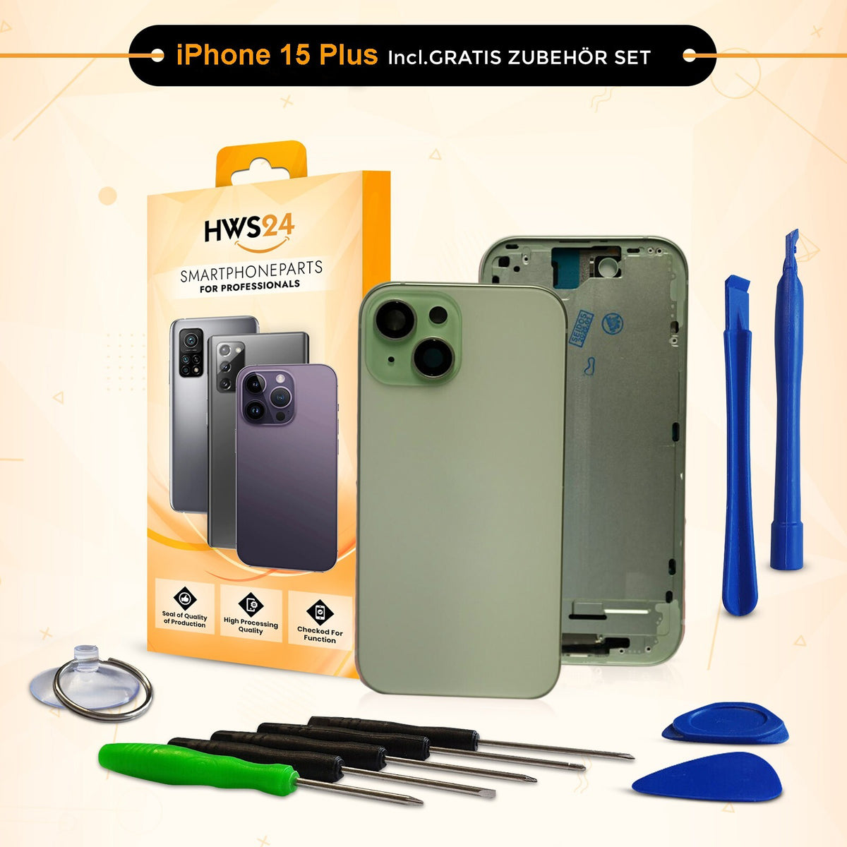 Backcover für iPhone 15 / 15 Plus / 15 Pro / 15 Pro Max - Rückseite Glas Gehäuse Rahmen