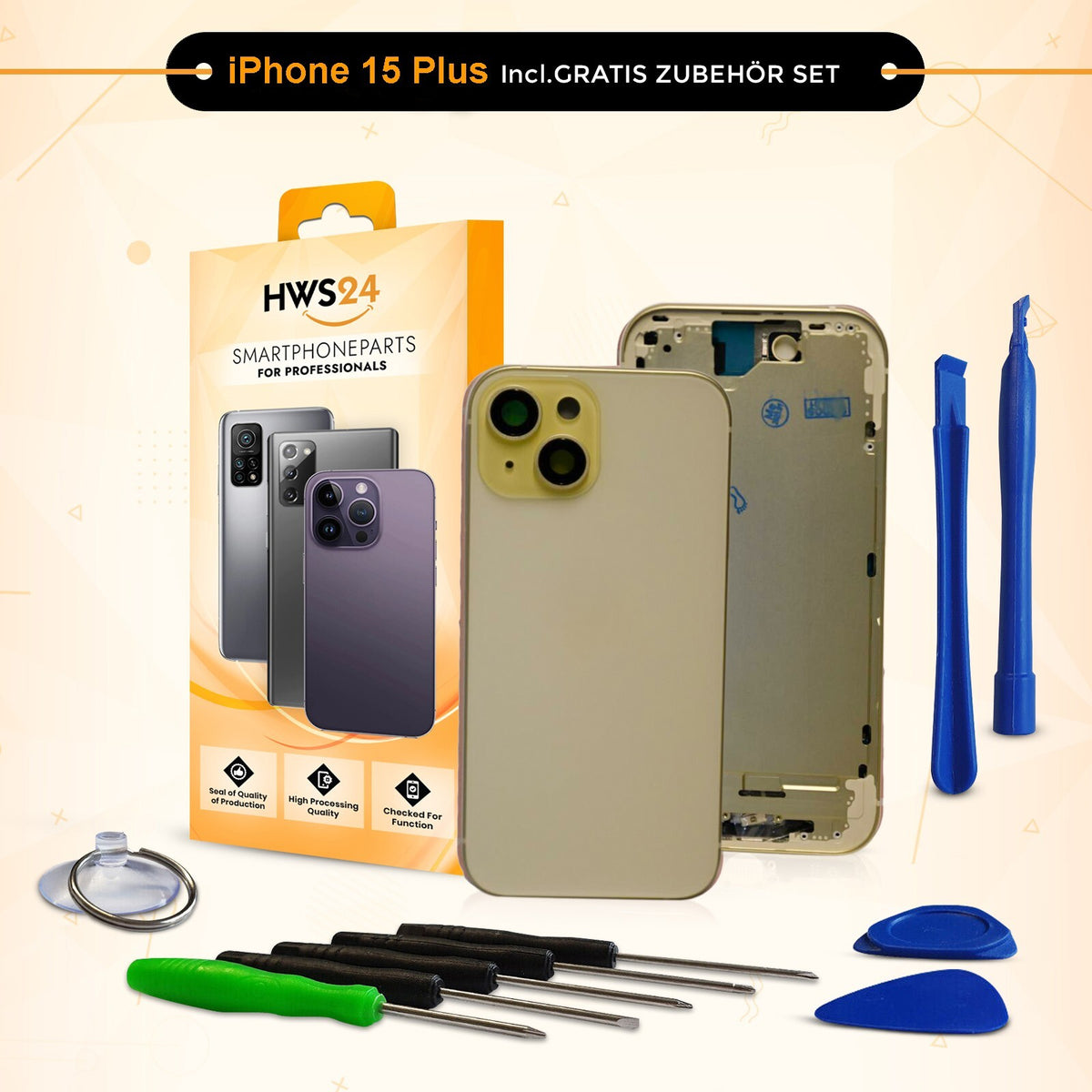 Backcover für iPhone 15 / 15 Plus / 15 Pro / 15 Pro Max - Rückseite Glas Gehäuse Rahmen