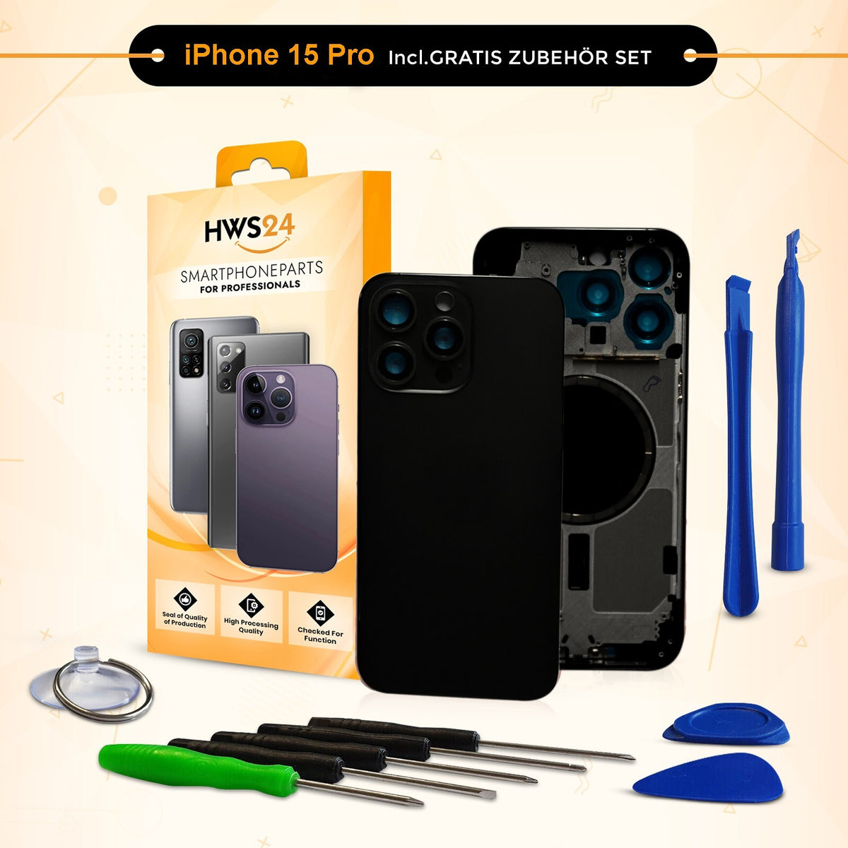 Backcover für iPhone 15 / 15 Plus / 15 Pro / 15 Pro Max - Rückseite Glas Gehäuse Rahmen