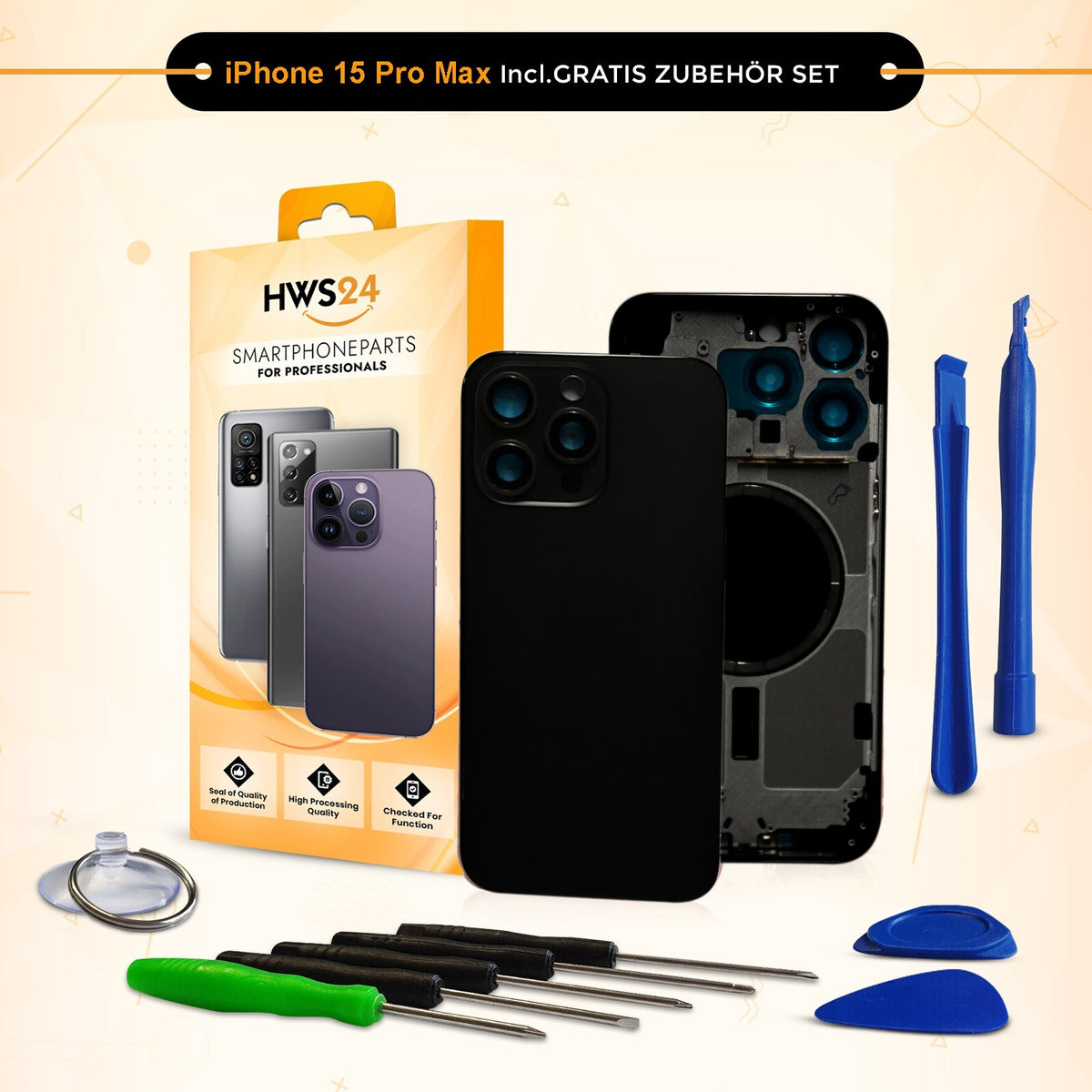 Backcover für iPhone 15 / 15 Plus / 15 Pro / 15 Pro Max - Rückseite Glas Gehäuse Rahmen