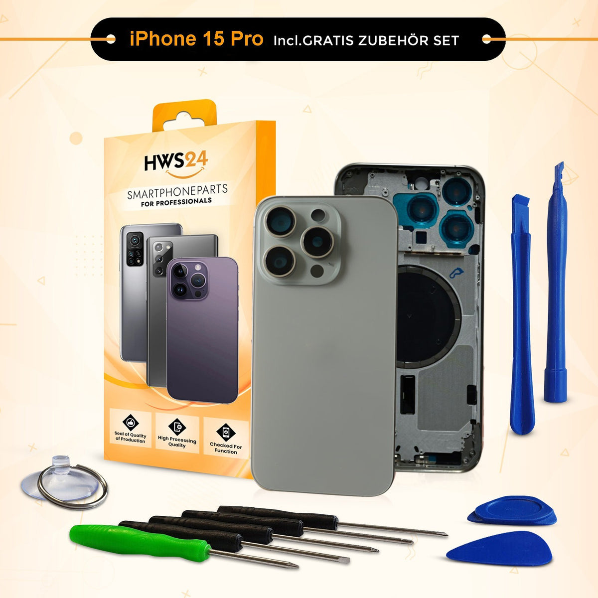 Backcover für iPhone 15 / 15 Plus / 15 Pro / 15 Pro Max - Rückseite Glas Gehäuse Rahmen