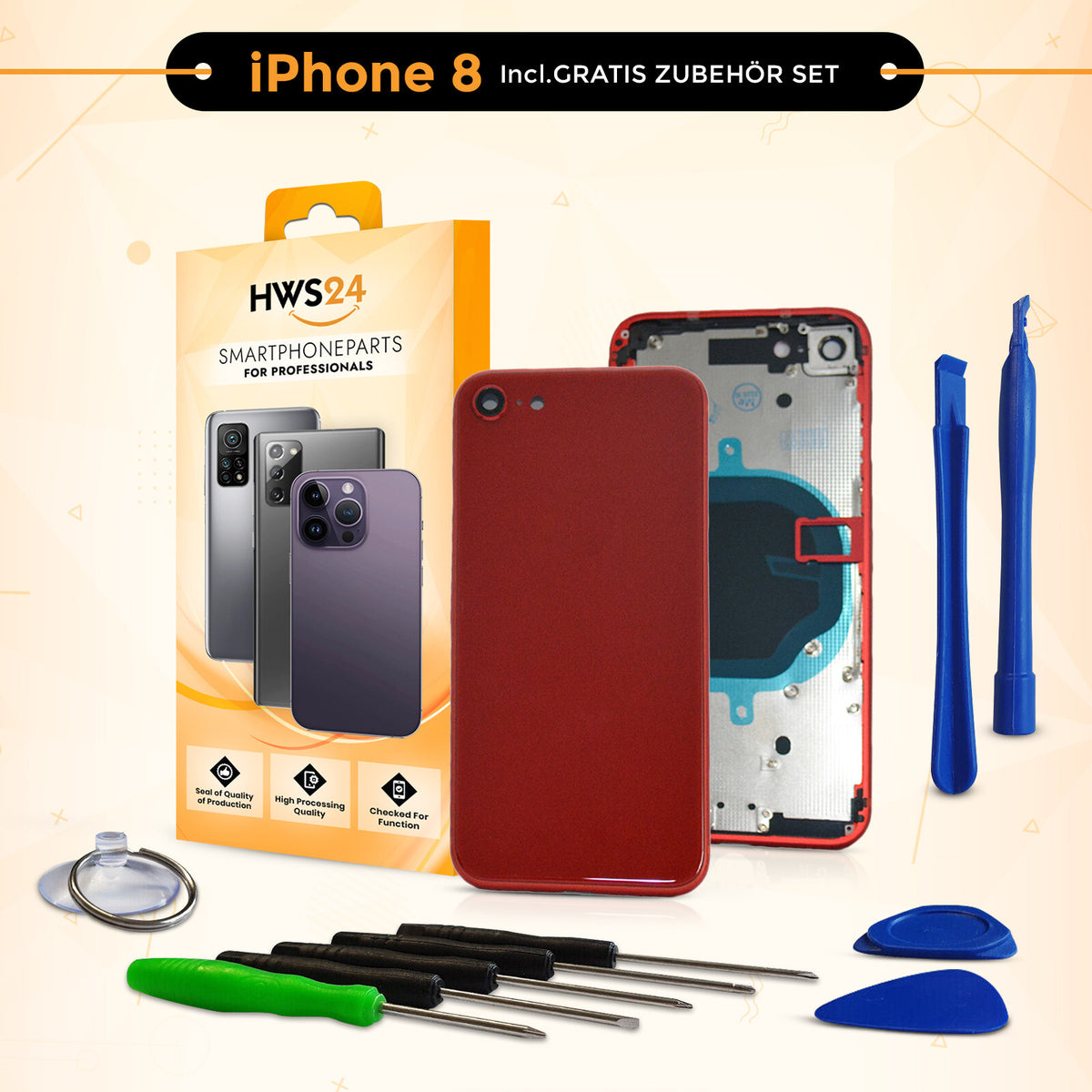 Back cover for iPhone 8 / 8 Plus – back glass housing with frame