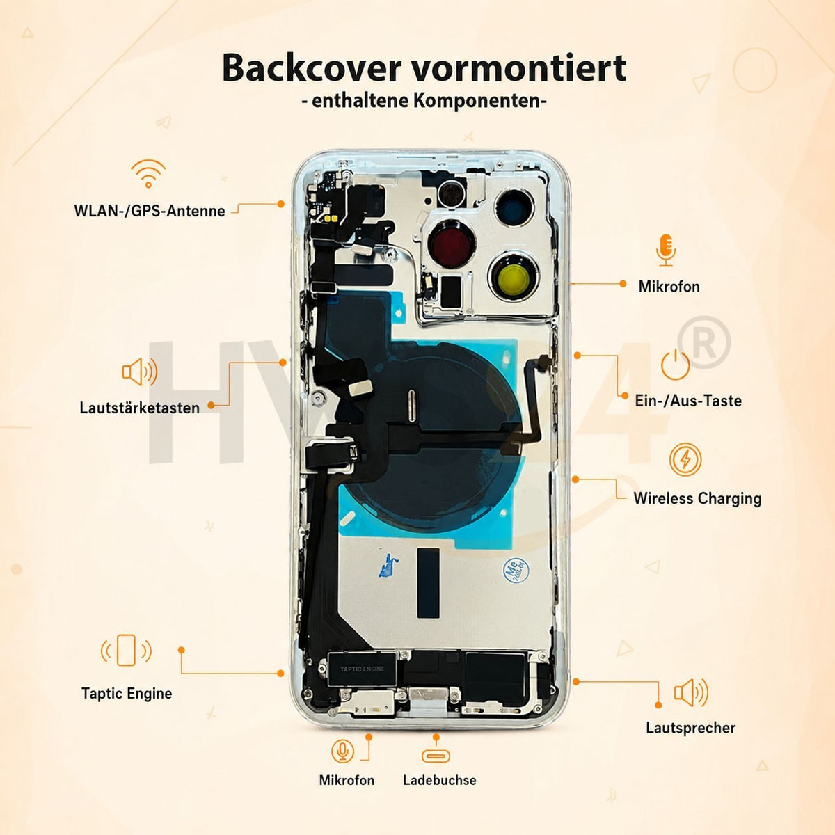 Back cover pre-assembled for iPhone 14 Pro / 14 Pro Max – back glass housing